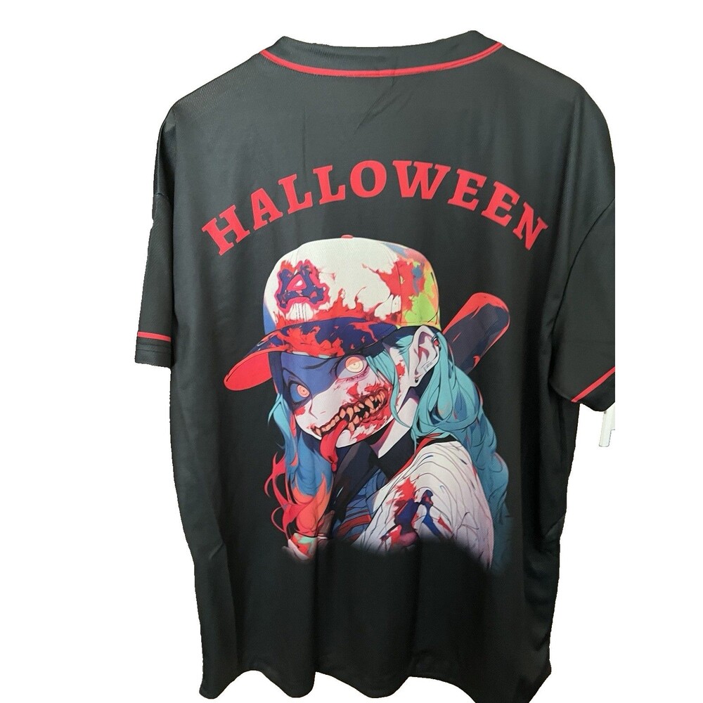 Halloween Shirt Mens XXL Michael Myers Baseball Jersey Anime Streetwear Grunge - Picture 2 of 3